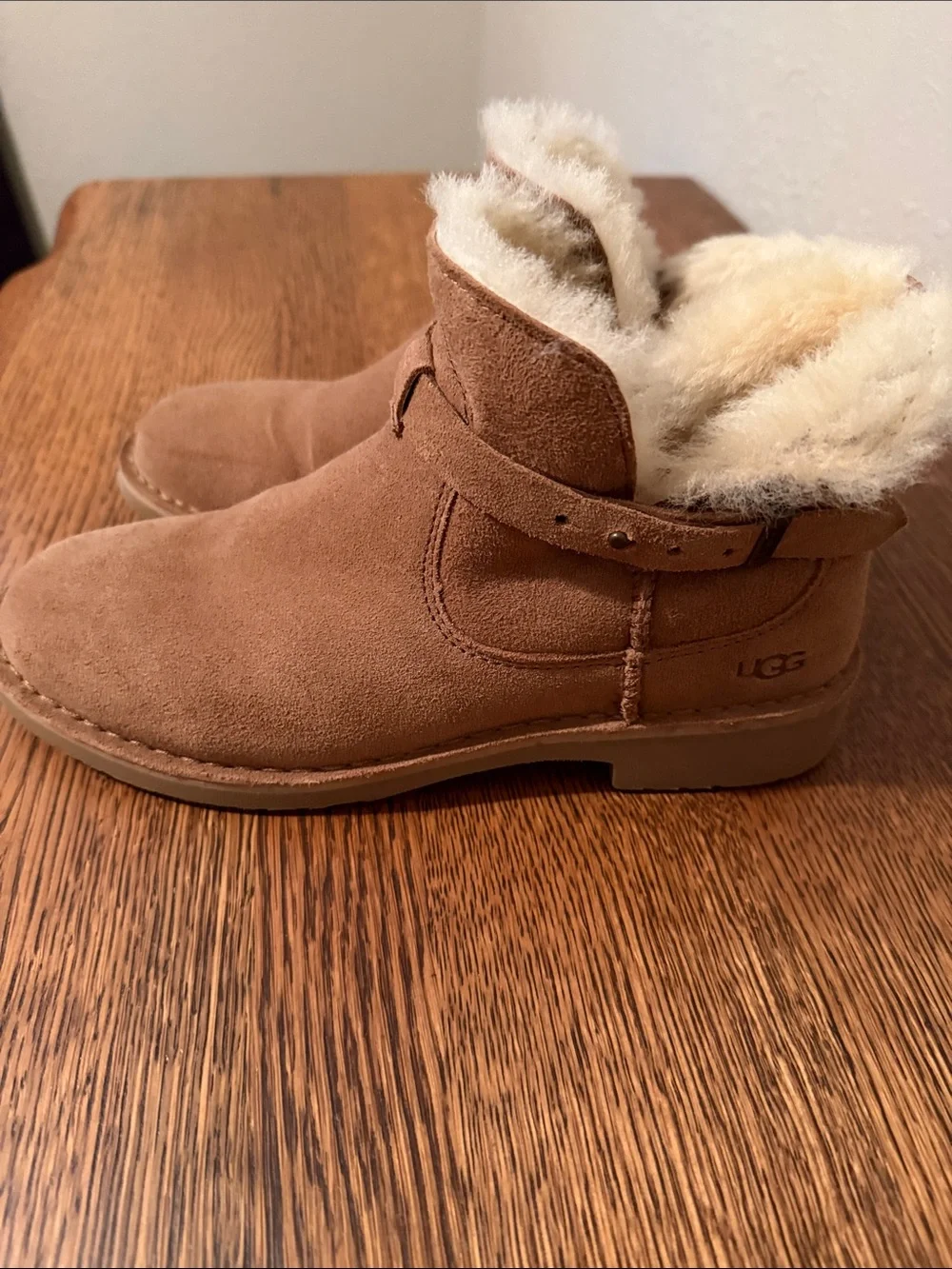 UGG Chestnut Suede Shearling Ankle Boots with Cream Lining